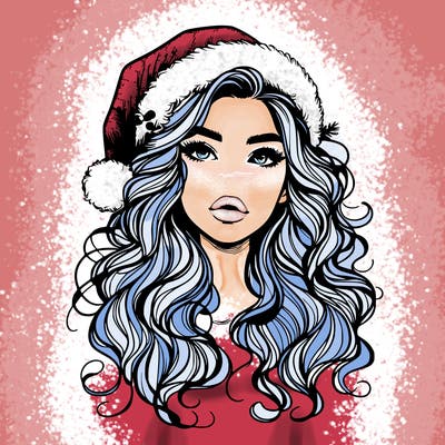 realistic christmas girl with wavy hair and lips
