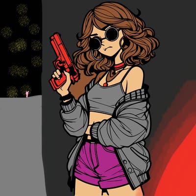 stylish teenage girl with gun
