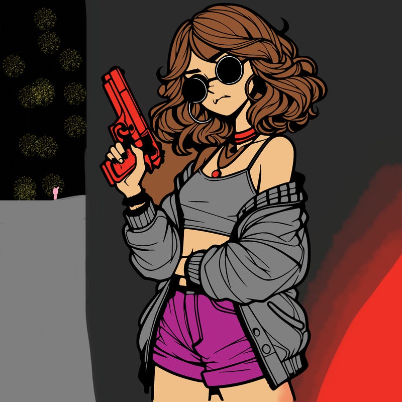 stylish teenage girl with gun