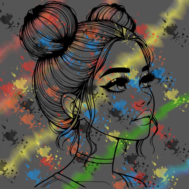 realistic girl with buns on the top of her head