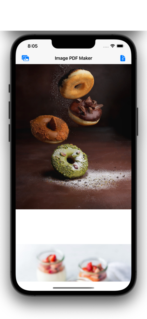 Image PDF Maker - Image to PDF - Screenshot of Image PDF Maker app showing the user interface for converting selected photos into a PDF document.