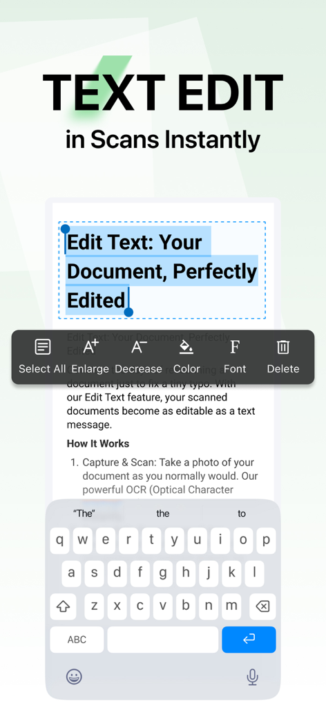 Lens pdf scanner: jpg to pdf - Editing text in a scanned document with Lens PDF Scanner