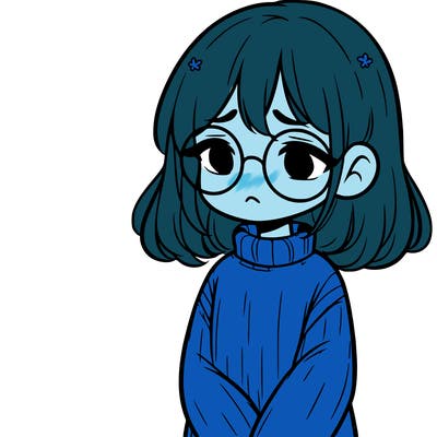 sad girl with glasses in a sweater