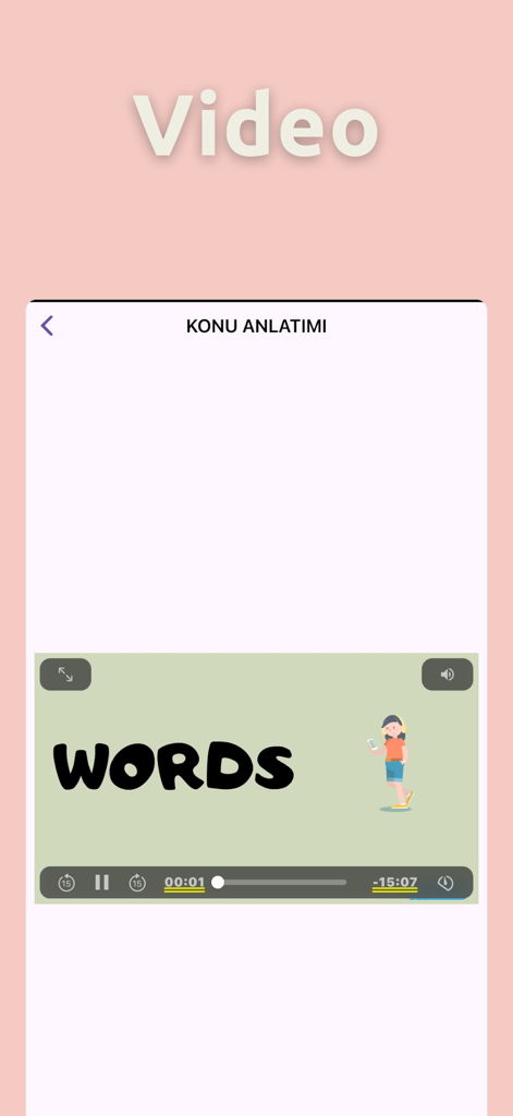 Jasmin Academy - Video lecture interface from Jasmin Academy showing an English lesson about words