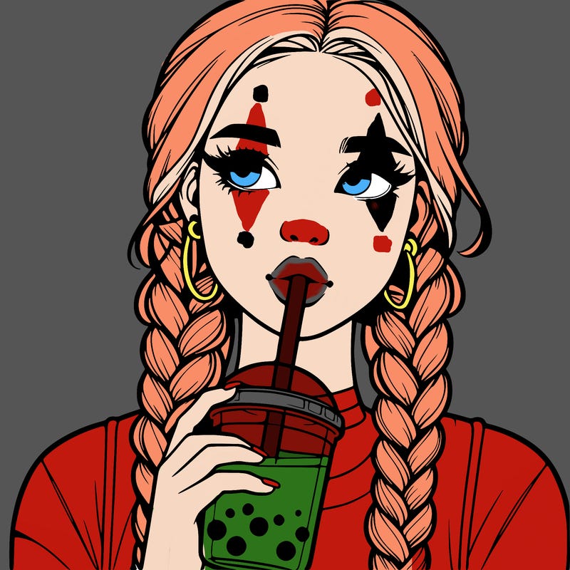 realistic girl with braided hair drinking boba
