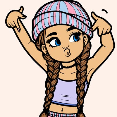 realistic teenage girl with braids and a beanie and crop top doing 🫶🏼