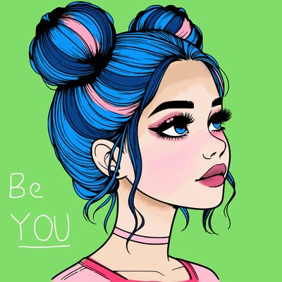 realistic girl with buns on the top of her head