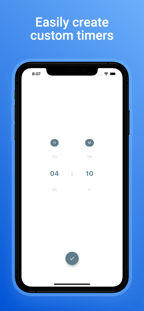 Focusi: Study Timer - Interface of Focusi app showing the custom timer setup screen for hours and minutes selection