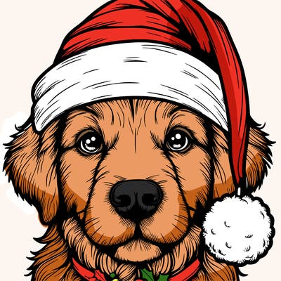realistic dog with a christmas hat