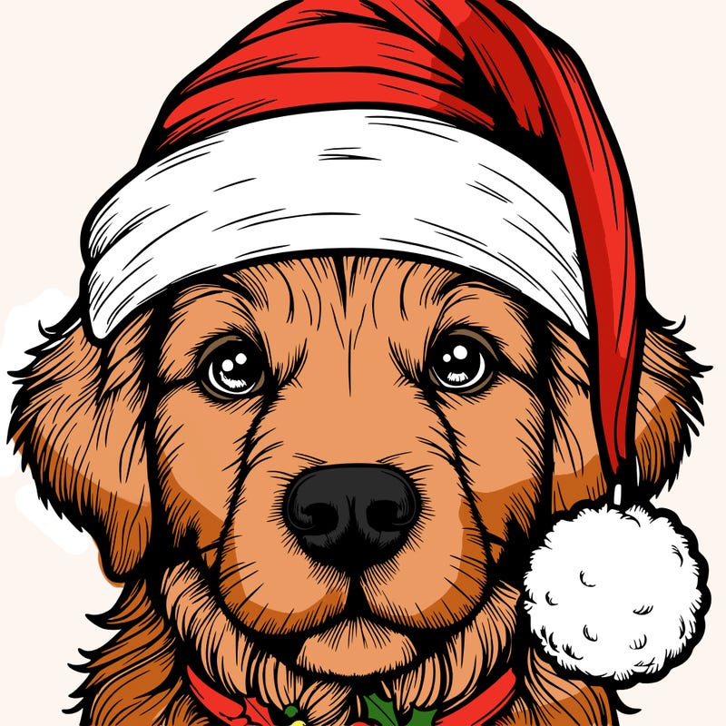 realistic dog with a christmas hat