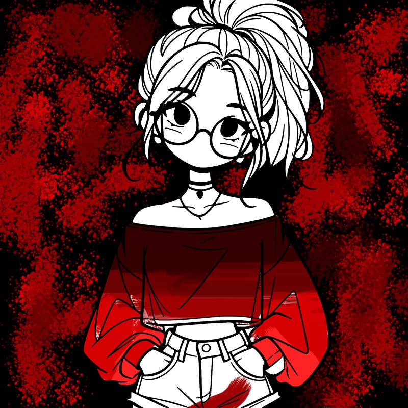 girl with a messy ponytail glasses a baggy crop top and jean shorts