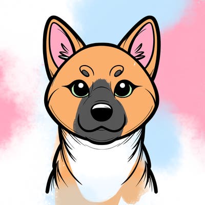 a dog looks like a fox upp ears also shiba a littil bit medium size realistic