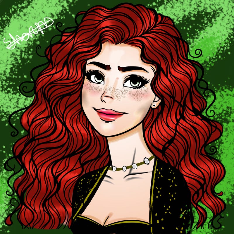 woman with curly  long hair realistic