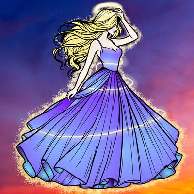 realistic woman with dress flowing in the wind