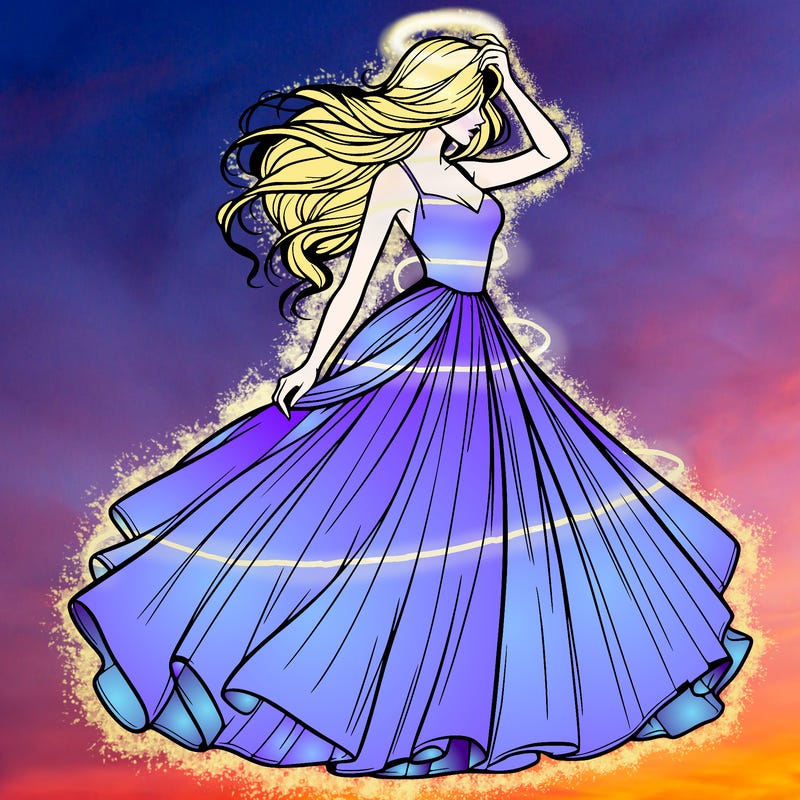 realistic woman with dress flowing in the wind