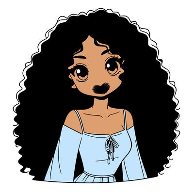a black anime girl with long afro hair