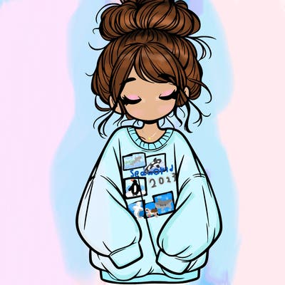 girl with baggy sweatshirt and messy bun