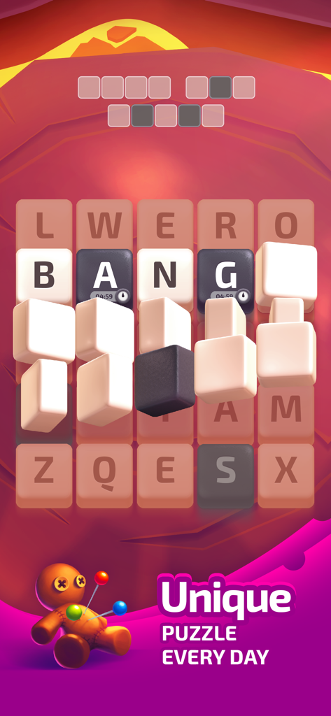 Captura de ecrã do quebra-cabeças de palavras Under a Spell apresentando uma grelha de letras e o texto do desafio diário