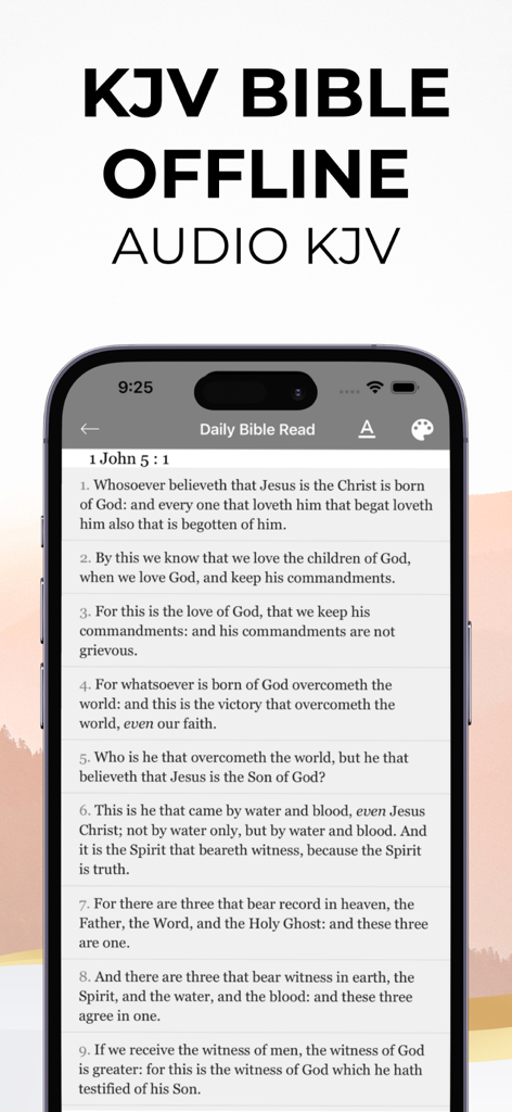 KJV Bible Offline - Audio KJV - Pantalla de smartphone mostrando la aplicación Biblia KJV Sin Conexión con una lectura de escritura diaria