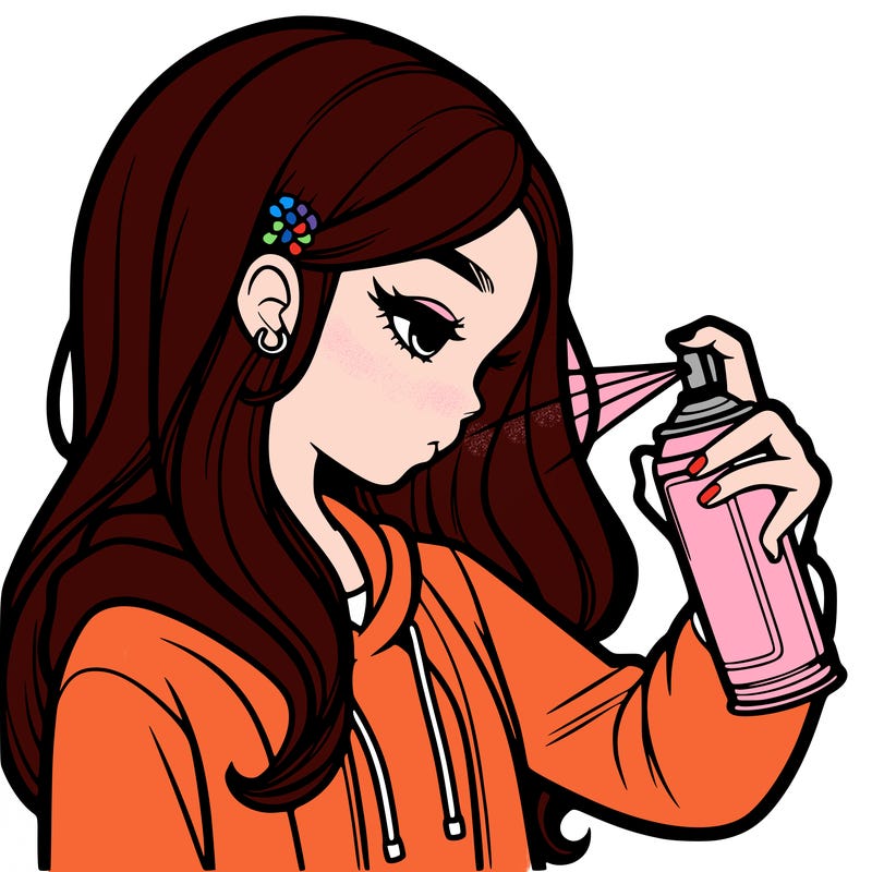 a realistic girl spray painting