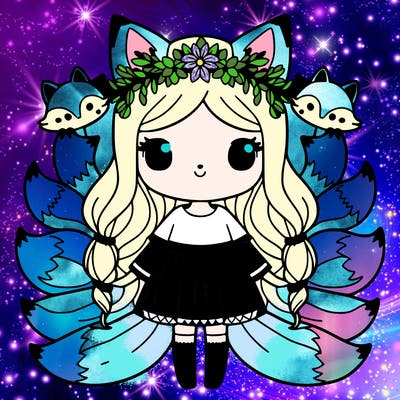 girl with fox ears and nine tales