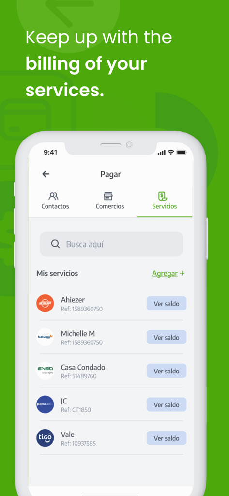 PagueloFacil - Interfaz de la app PagueloFacil que muestra una lista de servicios para una fácil gestión de facturación y pagos