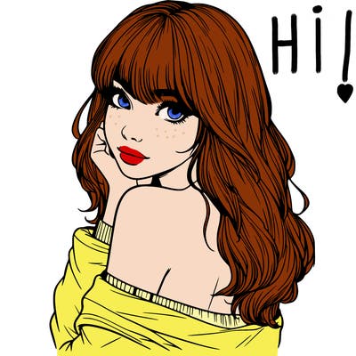 realistic girl with bangs looking over her shoulder