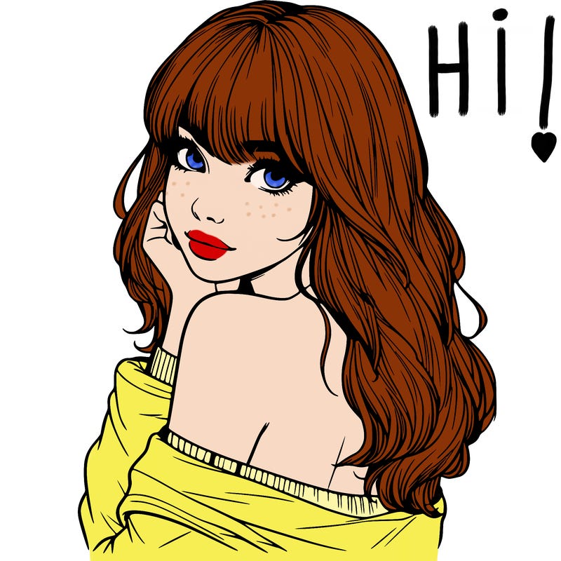 realistic girl with bangs looking over her shoulder