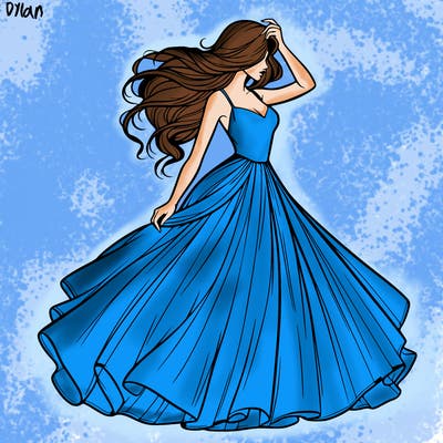 realistic woman with dress flowing in the wind