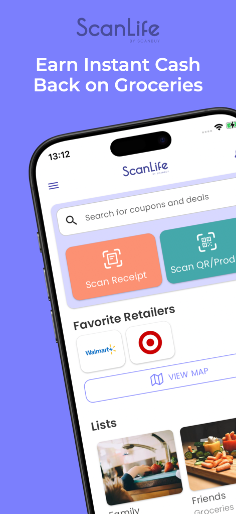 ScanLife PowerShopper mobile app dashboard showing grocery receipt scanning and cashback features