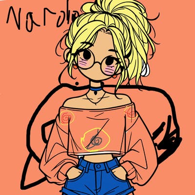 girl with a messy ponytail glasses a baggy crop top and jean shorts