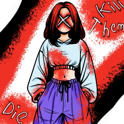 realistic girl faceless with baggy pants and a crop top