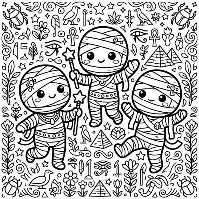 Dive into a unique blend of ancient mystique and modern cuteness with this adorable Kawaii Child Mummies coloring page. Featuring charming characters and intricate Egyptian-inspired designs, it promises a delightful and imaginative coloring experience.