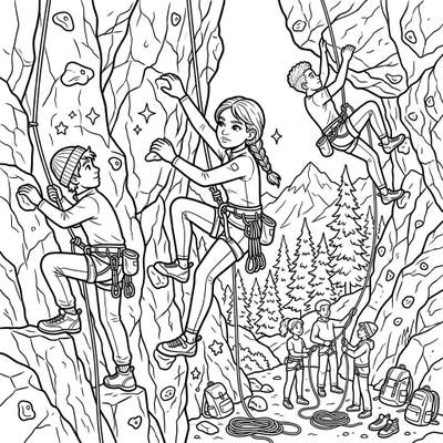 Embark on a thrilling coloring adventure with our "Youth Climbers" page, thoughtfully designed for seniors to enjoy. Its clear lines and engaging scene offer a perfect blend of excitement and relaxation.