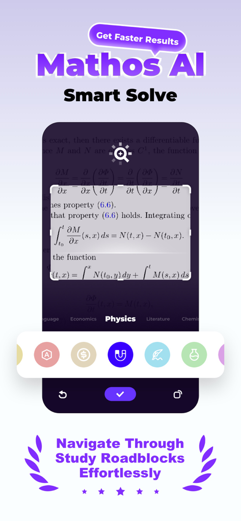 Mathos AI: Smart Solve - Mathos AI app scanning a complex physics equation to provide a step-by-step solution
