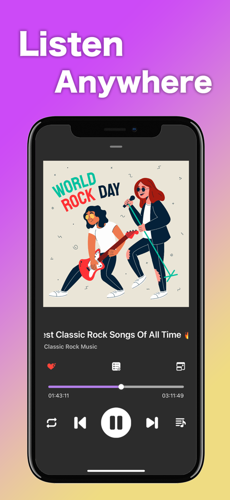 Vira Music-Offline Player MP3 - Vira Music app playing classic rock songs on a smartphone screen