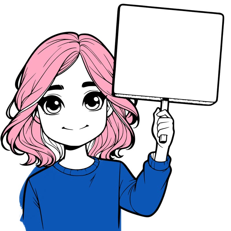 realistic girl holding up a sign