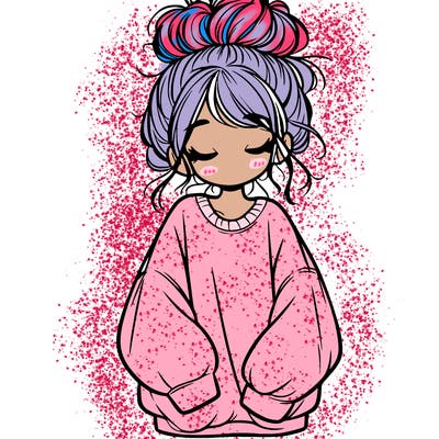 girl with baggy sweatshirt and messy bun