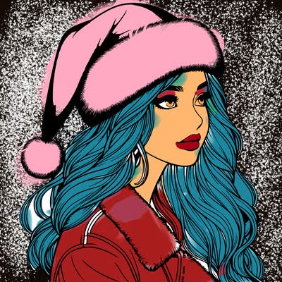 realistic girl in santa hat