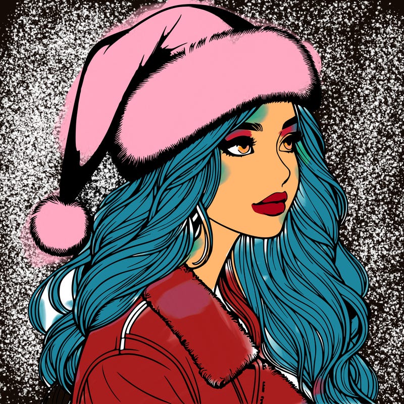 realistic girl in santa hat