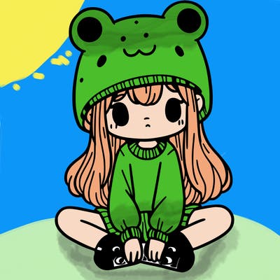a girl wearing a frog hat and some frog socks