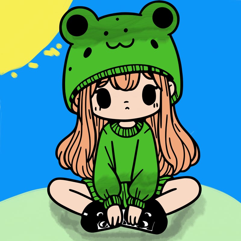 a girl wearing a frog hat and some frog socks