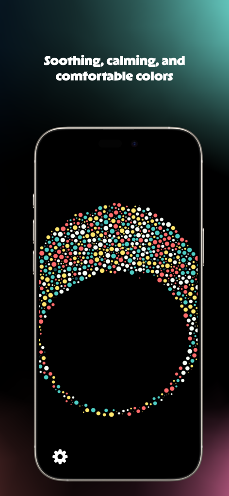 Stimmy Force - Stimmy Force app screen displaying a circular arrangement of colorful dots designed for sensory calming and focus.