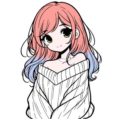 shy pretty girl wearing a sweater that is falling off one shoulder portrait