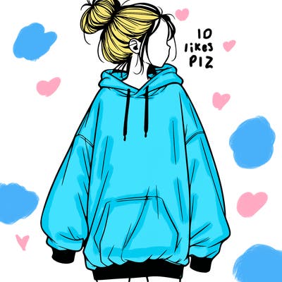 realistic girl with a oversized sweatshirt on and a bun