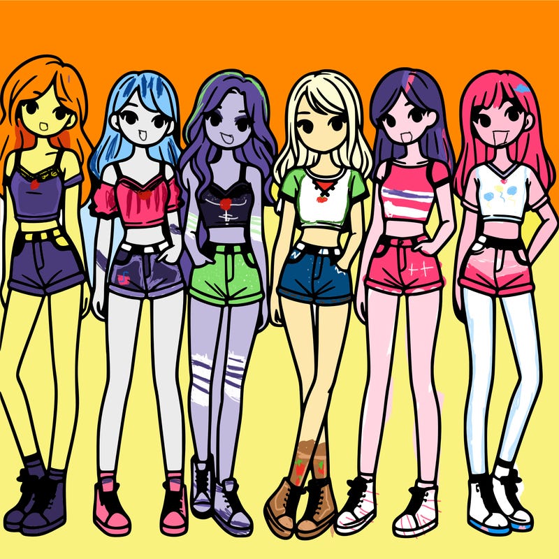 a group of girls wearing crop tops and shorts