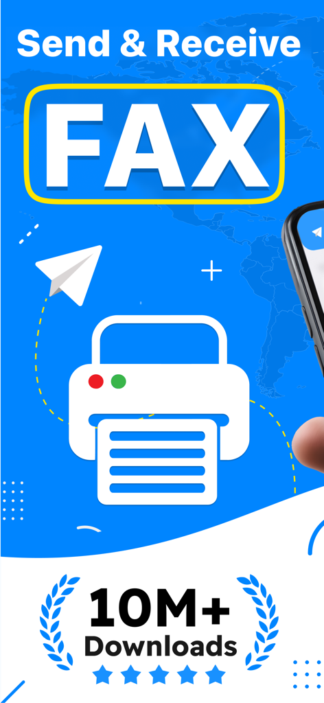 Fax From iPhone :Send iFax App - iPhoneアプリの送信・受信機能を強調し、1000万ダウンロードのマイルストーンを記録したiPhoneからのFAXのプロモーショングラフィック