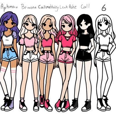 a group of girls wearing crop tops and shorts