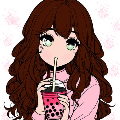 realistic girl drink a boba