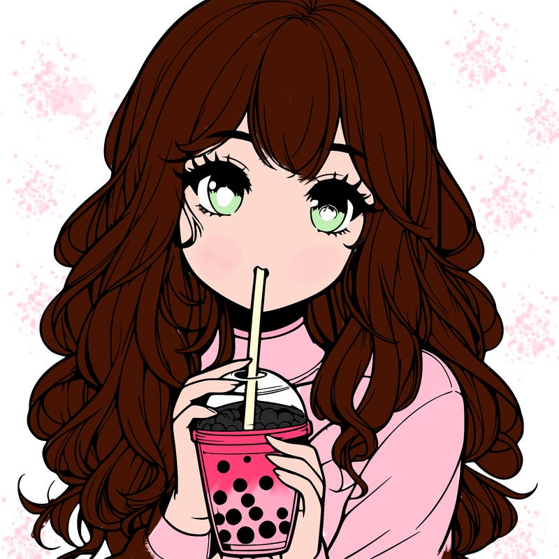realistic girl drink a boba